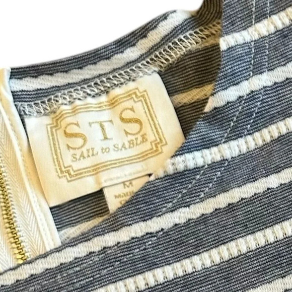 Sail to Sable STS Blue White Stripe Dress Crew Neck Stretch Size Medium Women's - Picture 6 of 6